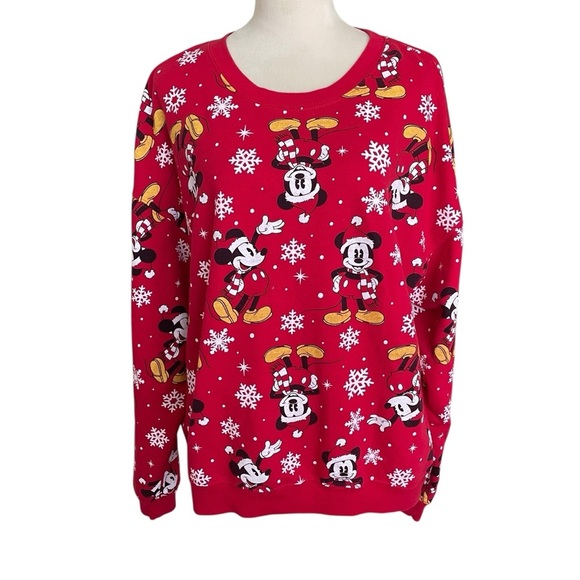 Disney Mickey Mouse Snowflakes Christmas Cotton Blend CrewNeck Sweater Women XXL - Picture 3 of 8
